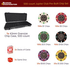 Jupiter Club 43mm Oversized Pre-built Poker Chip Set (500-count)